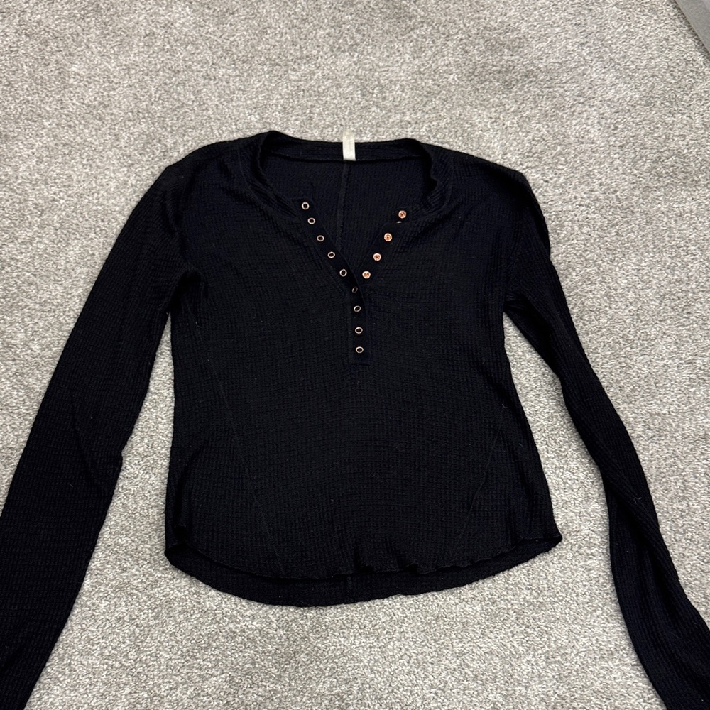 Free people Black Long-Sleeve Henley Top with Grommet Accents